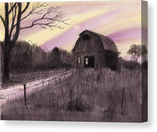 Barn Canvas Print featuring the painting The Old Barnyard by Arthur Barnes