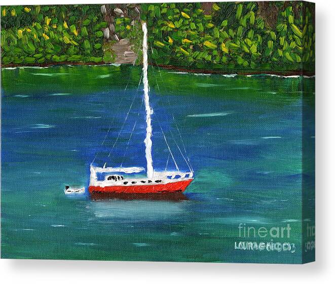 Boat Canvas Print featuring the painting The Red and White Boat by Laura Forde
