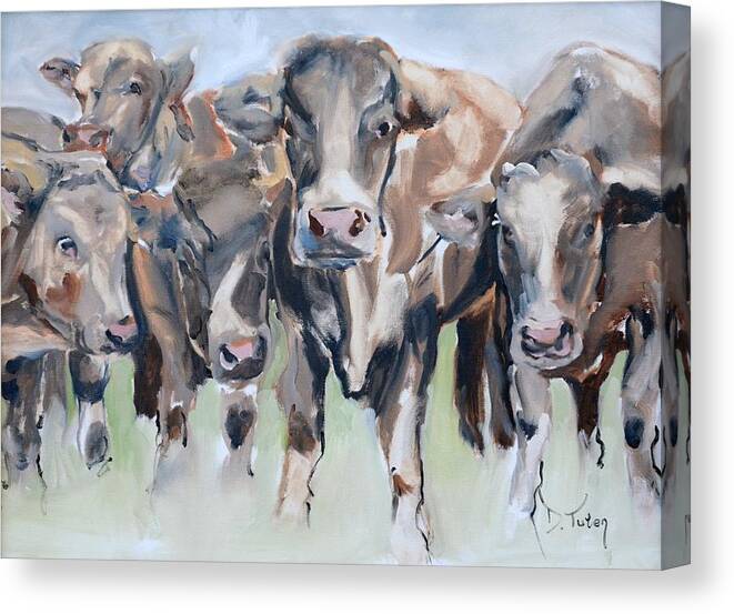 Curious Cow Canvas Print featuring the painting The Stare Down by Donna Tuten