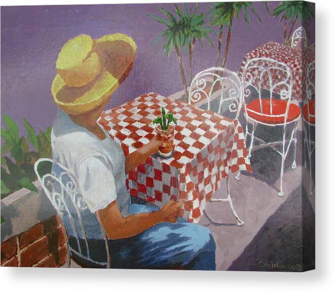 Red Canvas Print featuring the painting The Tourist by Tony Caviston