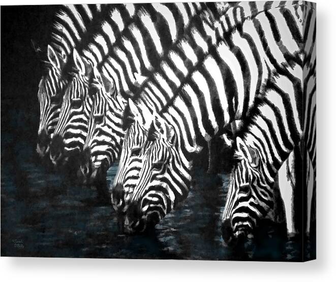 Zebras Canvas Print featuring the painting Thirsty Zebras by Sandi OReilly