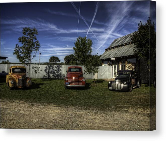 Old Trucks Canvas Print featuring the photograph Three Old Timers by Thomas Young
