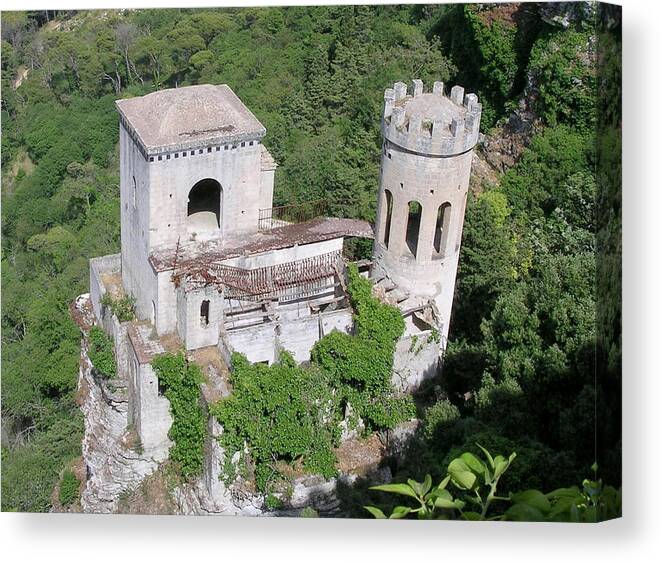 Sicily Canvas Print featuring the photograph Tower in Erice Sicily by Caroline Stella