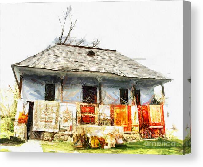 House Canvas Print featuring the mixed media Traditional House in Romania by Daliana Pacuraru