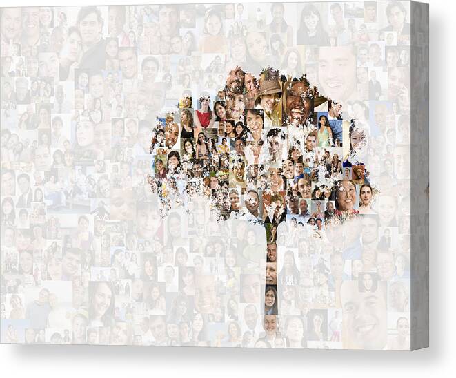 Young Men Canvas Print featuring the photograph Tree over collage of faces by John M Lund Photography Inc