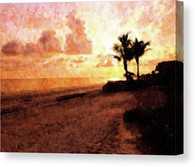 Sunset Canvas Print featuring the mixed media Tropical End Of Day by Florene Welebny