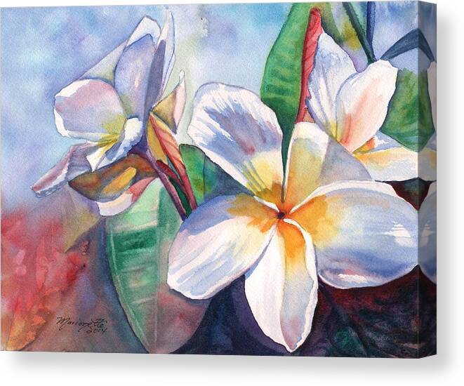 Plumeria Canvas Print featuring the painting Tropical Plumeria Flowers by Marionette Taboniar