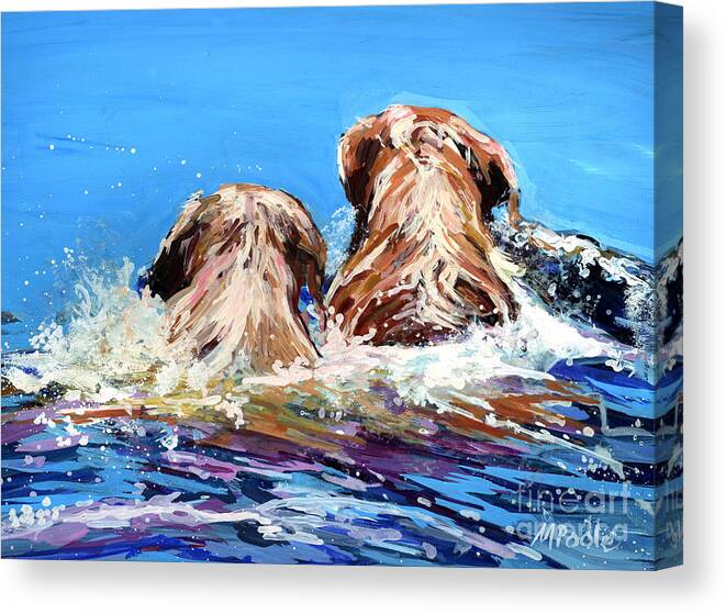 Yellow Labrador Retrievers Canvas Print featuring the painting Two Labs One Wake by Molly Poole