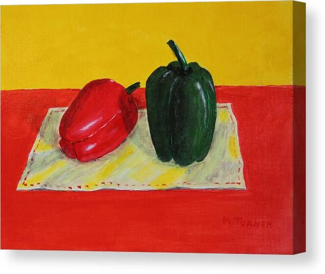 Peppers Canvas Print featuring the painting Two Peppers by Melvin Turner