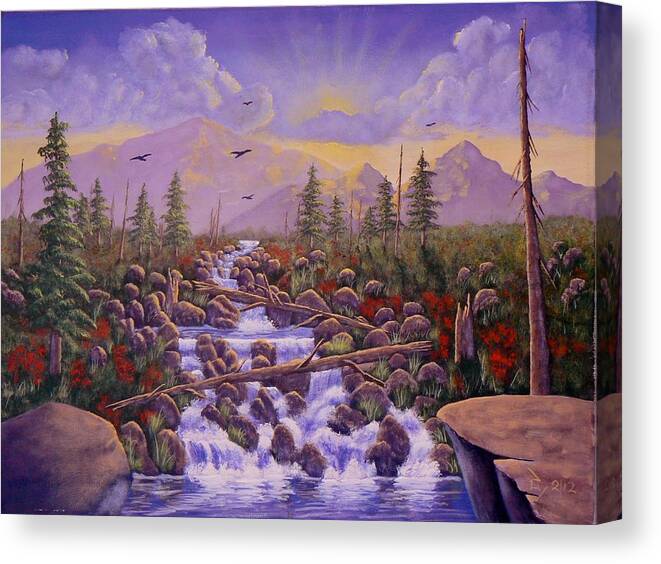 Landscape Canvas Print featuring the painting Under the Rainbow by Ray Nutaitis