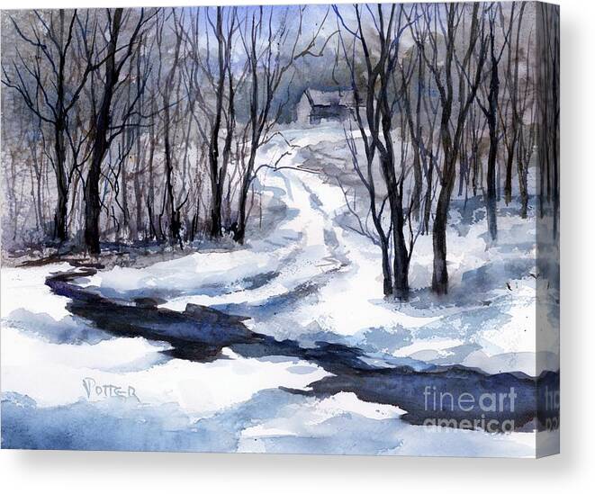 Snow Canvas Print featuring the painting Up on the Hill by Virginia Potter
