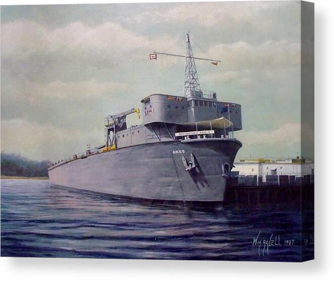Navy Canvas Print featuring the painting USS Waterford ARD-5 by William Ravell