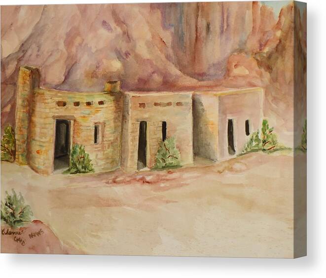The Oldest Man-made Structures In The Valley Of Fire Canvas Print featuring the painting Valley of Fire Cabins by Charme Curtin