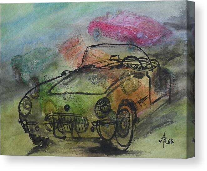 Chevy Canvas Print featuring the mixed media Vintage Car Meeting by Anna Ruzsan