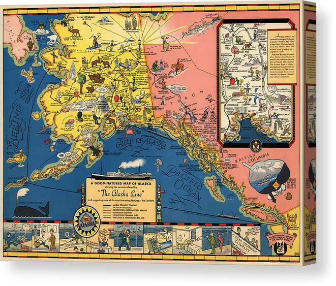 Territory of Alaska Steamship Company map vintage travel poster 16x24 
