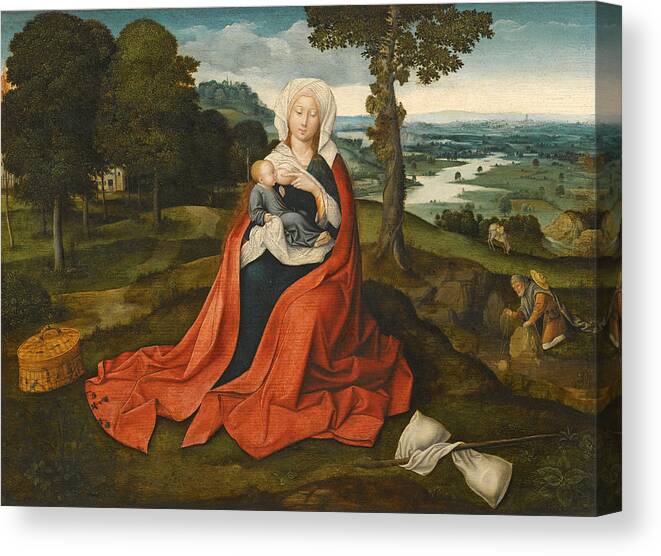 Workshop Of Joachim Patinir Canvas Print featuring the painting Virgin and Child seated before an extensive Landscape by Workshop of Joachim Patinir