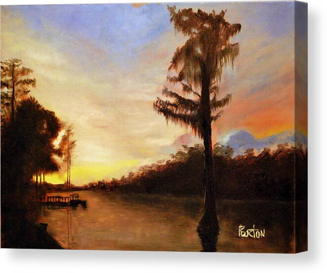 Landscape Painting From Memory And Photo Reference Canvas Print featuring the painting Waccamaw Evening by Phil Burton