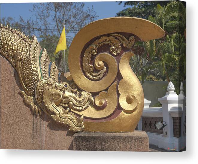 Scenic Canvas Print featuring the photograph Wat Chedi Liem Phra Ubosot Makara and Stylized Naga DTHCM0838 by Gerry Gantt
