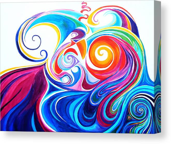Spiraling Stylized Crayola Colored Rolling Waves Canvas Print featuring the painting Wave set by Priscilla Batzell Expressionist Art Studio Gallery