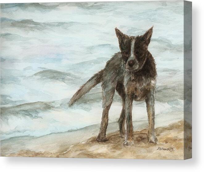 Dog Canvas Print featuring the painting Wet Dog - Cattle Dog by Meagan Visser