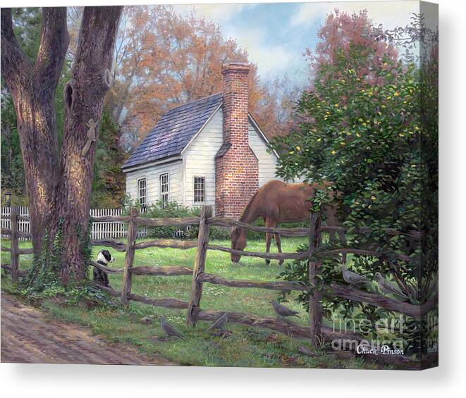Folk Art Canvas Print featuring the painting Where Time Moves Slower by Chuck Pinson