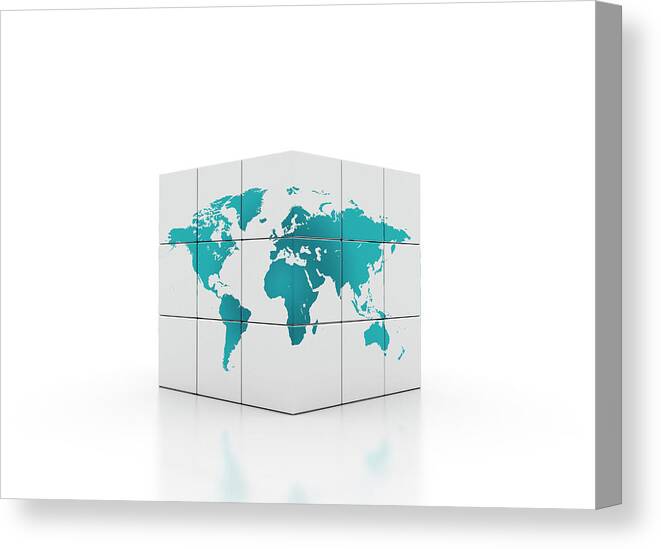 Artwork Canvas Print featuring the photograph White Cube With World Map by Jesper Klausen / Science Photo Library