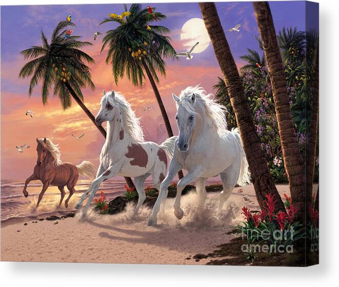 Horses Canvas Print featuring the digital art White Horses by MGL Meiklejohn Graphics Licensing