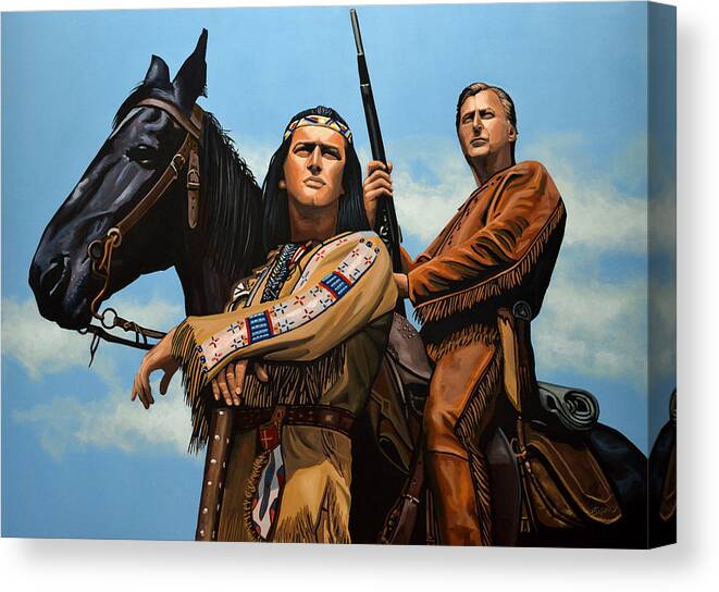 Winnetou Canvas Print featuring the painting Winnetou and Old Shatterhand by Paul Meijering