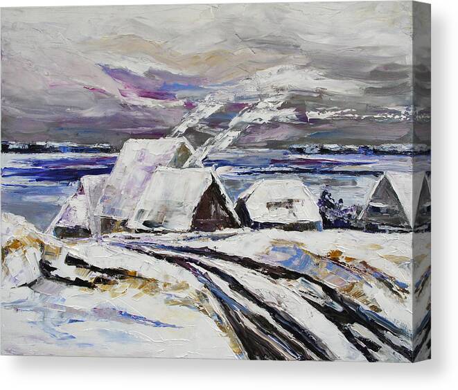 Winter Canvas Print featuring the painting Winter At Little Jasmund Bay On The Island Ruegen by Barbara Pommerenke