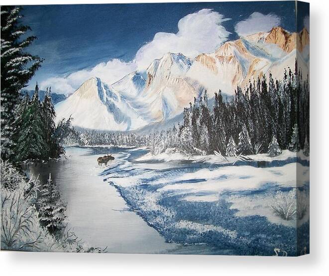 Canada Canvas Print featuring the painting Winter in the Canadian Rockies by Sharon Duguay