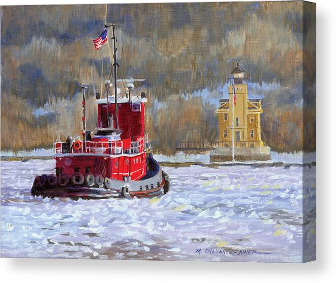 Tugboat Canvas Print featuring the painting Winter's Ice-olation by Marguerite Chadwick-Juner