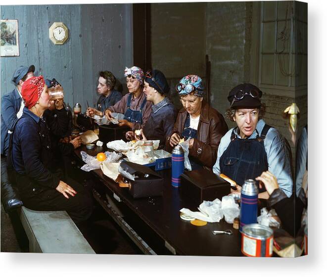 Woman Canvas Print featuring the photograph Women Railway Workers At Lunch by Library Of Congress