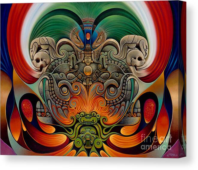 Aztec Canvas Print featuring the painting Xiuhcoatl The Fire Serpent by Ricardo Chavez-Mendez