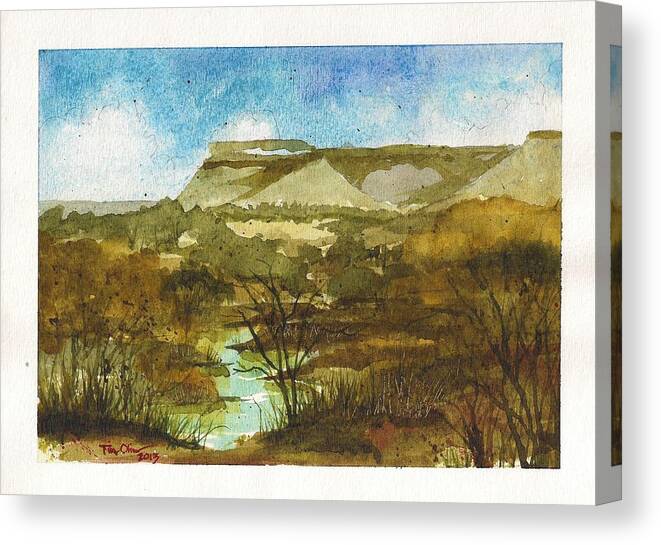 Watercolor Canvas Print featuring the painting Yellowhouse Canyon by Tim Oliver