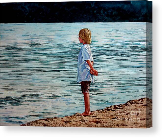 Lad Canvas Print featuring the painting Young Lad by the Shore by Christopher Shellhammer