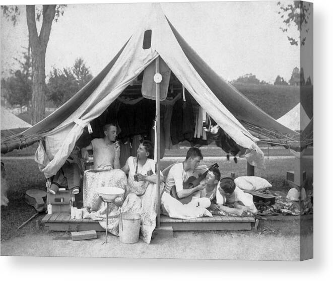 1895 Canvas Print featuring the photograph Young Men On A Camp Out by Pach Bros.
