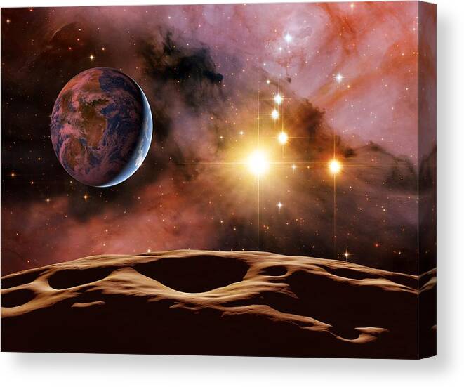 Planet Canvas Print featuring the photograph Earthlike Alien Planet, Artwork #1 by Detlev Van Ravenswaay