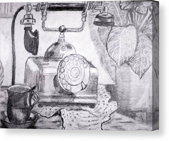 Antique Phone Canvas Print featuring the drawing Tea Time by Vickie G Buccini