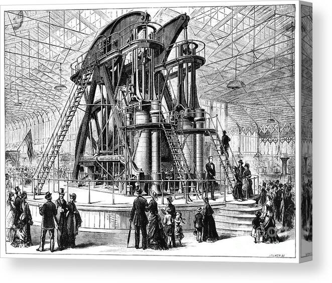 1876 Canvas Print featuring the photograph Corliss Steam Engine, 1876 #3 by Granger