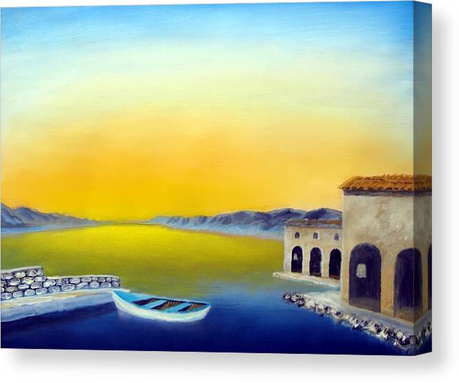 Ancient Fishing Village Canvas Print featuring the painting Ancient fishing village by Larry Cirigliano