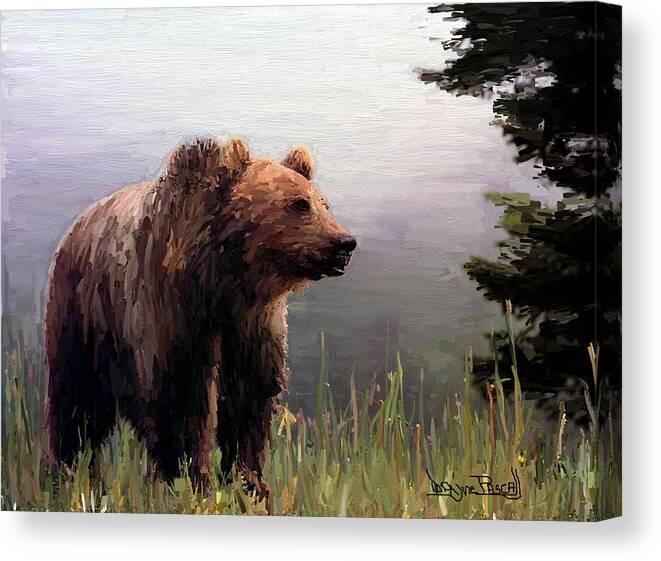 Acrylic Paint Canvas Print featuring the painting Bear in The Woods by Wayne Pascall