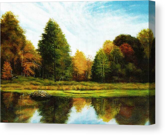 Pond Canvas Print featuring the painting Beaver Pond by John Pirnak