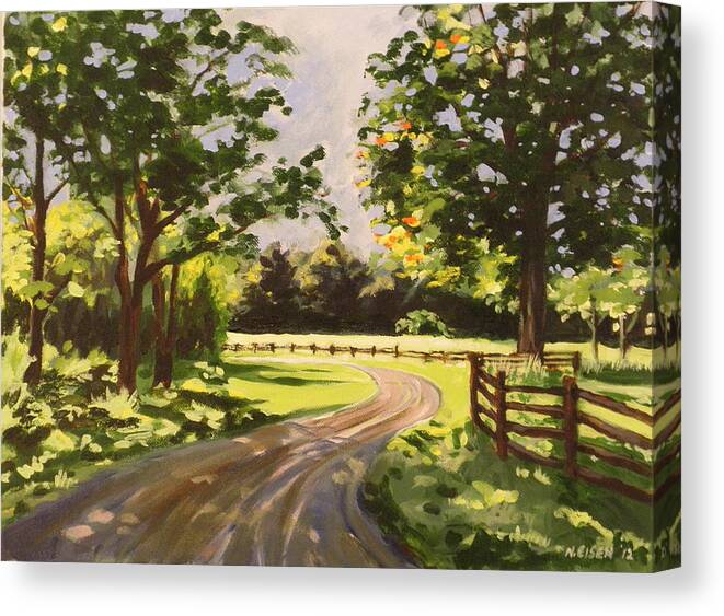 Landscape Canvas Print featuring the painting Beyond the Fence by Outre Art Natalie Eisen