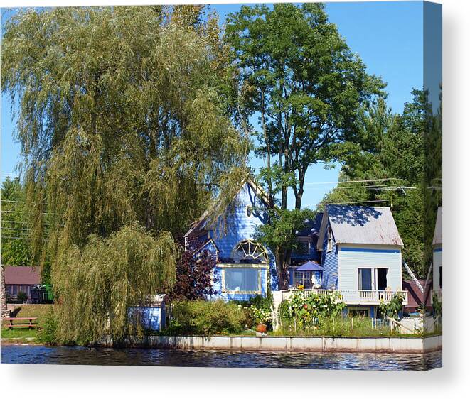 Willow Canvas Print featuring the photograph Blue House with Willow by Katherine Huck Fernie Howard