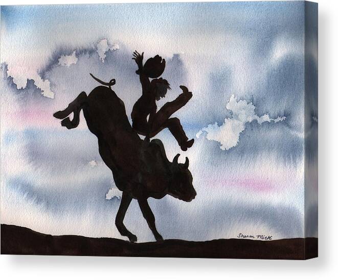 Sharon Mick Canvas Print featuring the painting Bull Riding by Sharon Mick