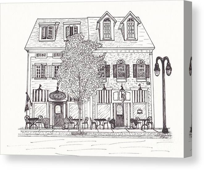 Architectural Drawing Canvas Print featuring the drawing Cafe Mantic by Michelle Welles