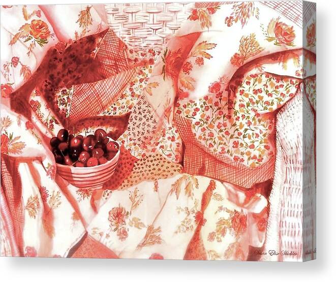 Cherries Canvas Print featuring the painting Cherries Jubilee by Susan Elise Shiebler