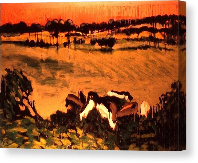 Paintings Canvas Print featuring the painting Cows Eating Kudzu by Les Leffingwell