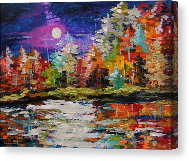 Moon Canvas Print featuring the painting Dance on the Pond by John Williams