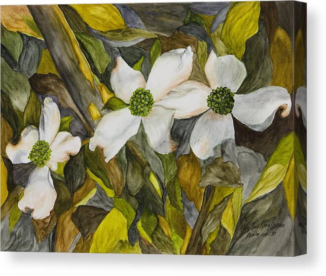 Dogwoods Paintings Canvas Print featuring the painting Dogwoods by Mary Ann King